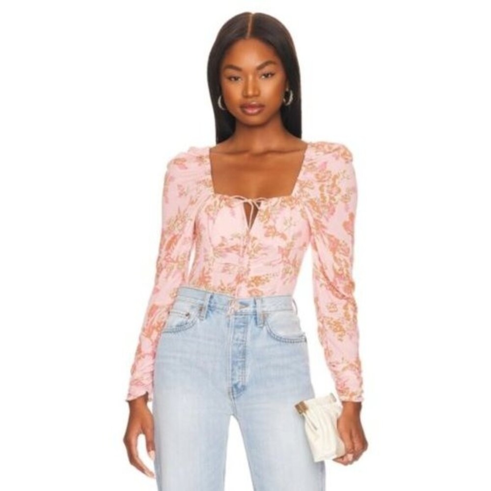 free people hilary printed top in pink combo size l large